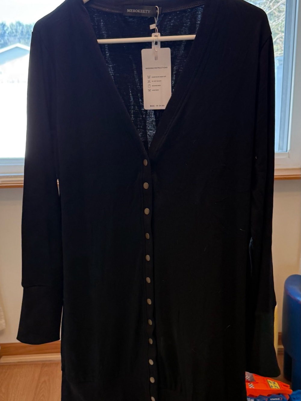 NWT Merokeety Long Snap Up Cardigan, Black - Picture 6 of 6